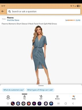 Women's Blue V-Neck Twist Front Midi Dress